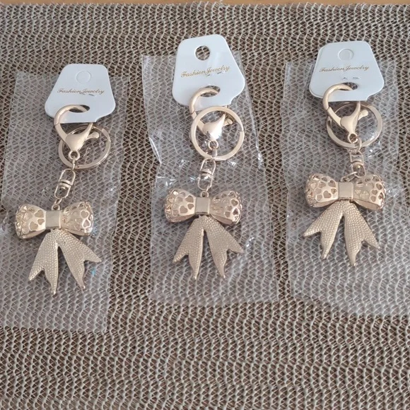 Pick Ur Color Gold Bow Keychain w/Rhinestone Crystals New - Picture 4 of 6